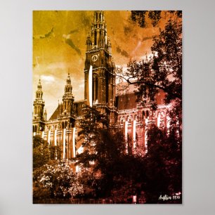 Affiche Hôtel de ville de Vienne en Autriche de style vint
