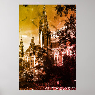 Affiche Hôtel de ville de Vienne Rathaus Autriche vintage