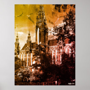 Affiche Hôtel de ville de Vienne Rathaus Autriche vintage