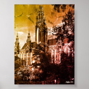 Affiche Hôtel de ville de Vienne Rathaus Autriche vintage