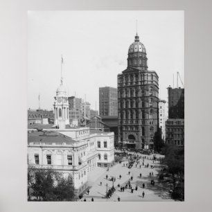 Affiche Hôtel de ville et bâtiment mondial