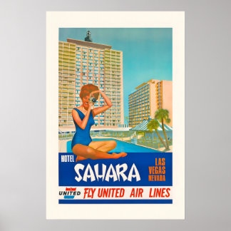 Affiche Hôtel Sahara de Las Vegas années 1960 Rat Pack vin