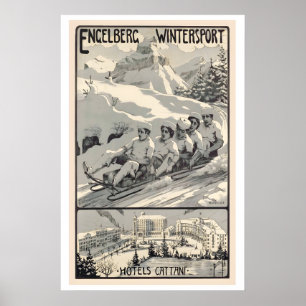 Affiche Hôtels Engelberg Cattani Sport d'Hiver Suisse