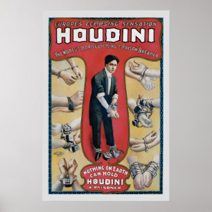Affiche Houdini Roi des Menottes Style Magique Vintage des