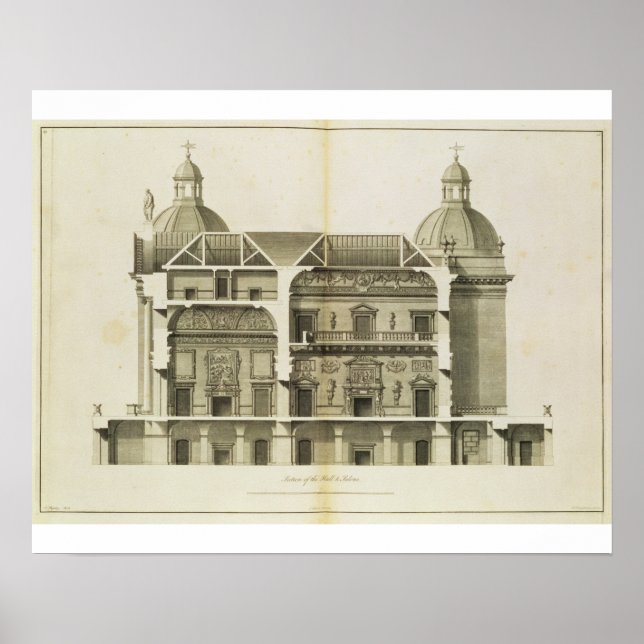 Affiche Houghton Hall : section transversale du Hall et du (Devant)