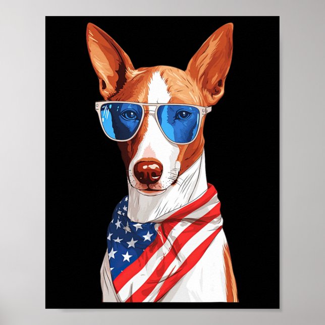 Affiche Hound Ibizan avec drapeau américain Jour de l'Indé (Devant)