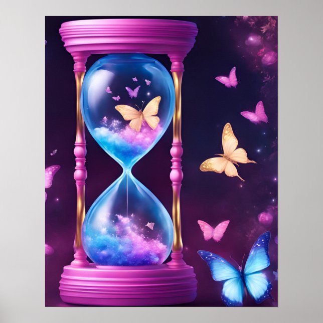 AFFICHE HOURGLASS BUTERFLY ART PURPLE (Devant)