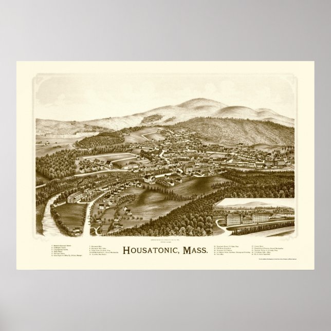 Affiche Housatonic, MA Carte panoramique - 1890 (Devant)