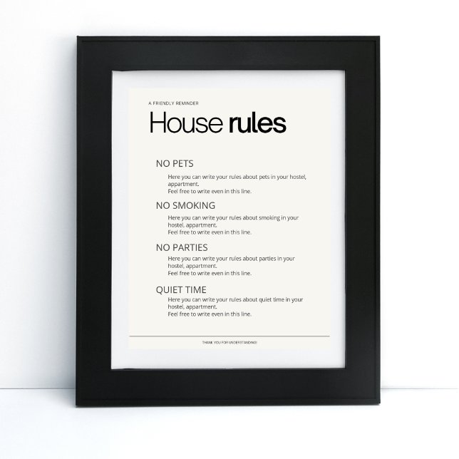 Affiche House rules auberge bed & breakfast info (Créateur téléchargé)