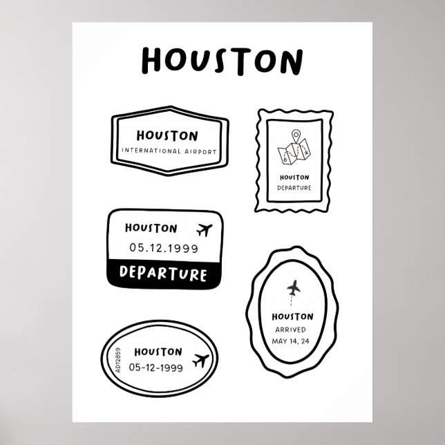 Affiche Houston - Collection de timbres de voyage | Minima (Devant)