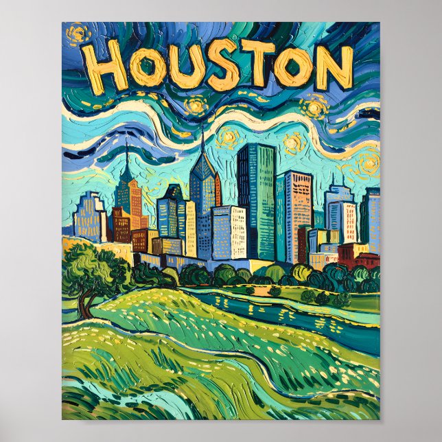 Affiche Houston Skyline Colorful Van Gogh Cityscape (Devant)