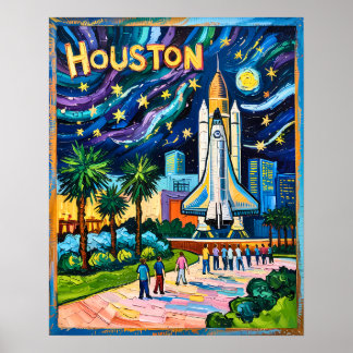 Affiche Houston Skyline Space Center Rocket Van Gogh Kids