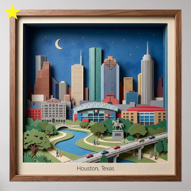 Affiche Houston Texas America Layered Paper Art Diorama (Créateur téléchargé)