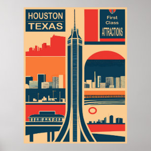 Affiche Houston, Texas, Attractions touristiques, Voyage