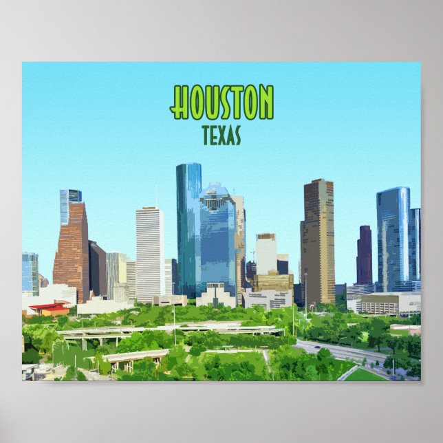 Affiche Houston Texas Downtown Vintage (Devant)