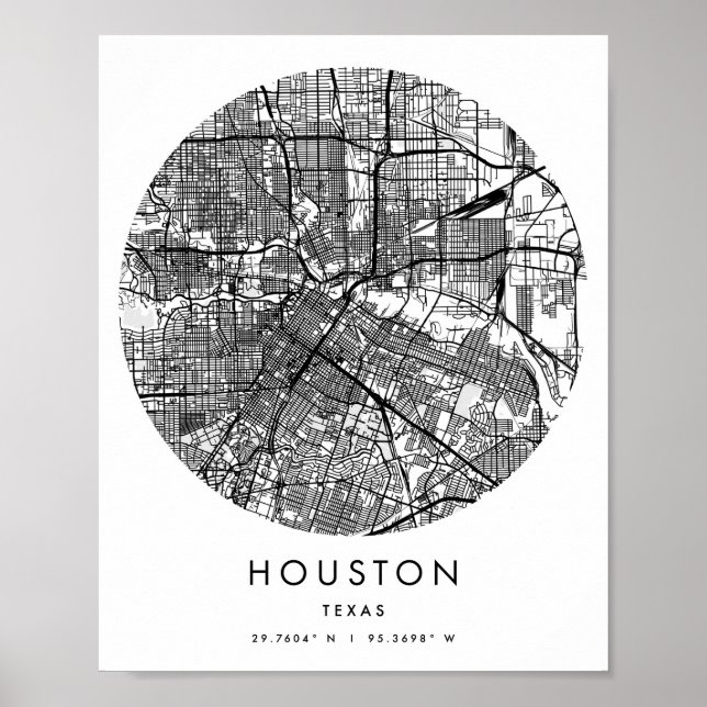 Affiche Houston Texas Minimal Modern Circle Street Carte (Devant)