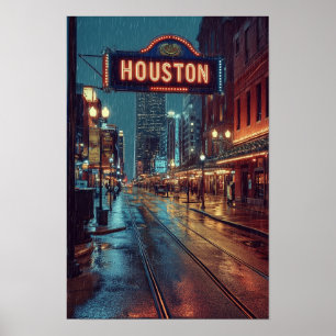 Affiche Houston USA Art Vintage Illustration Voyage
