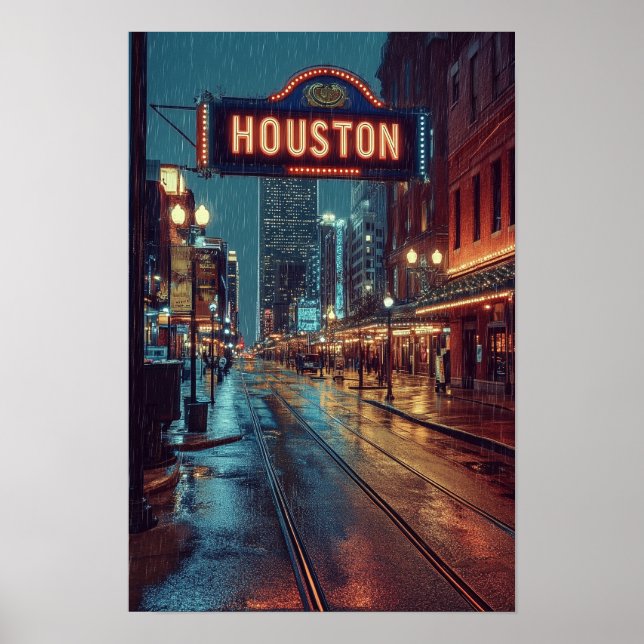Affiche Houston USA Art Vintage Illustration Voyage (Devant)