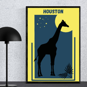Affiche Houston Zoo Texas Vintage Giraffe