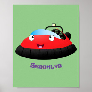 Affiche Hovércraft de dessin animé rouge mignon heureux
