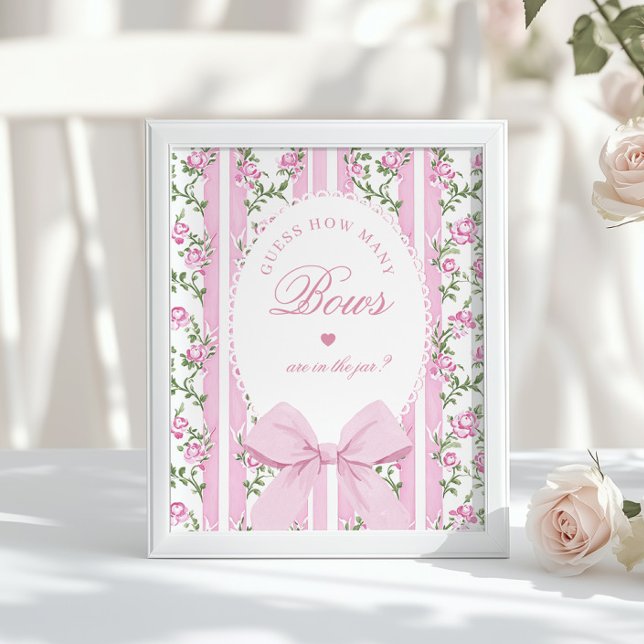 Affiche How many Bows Guessing Game Coquette Bow Pink (Créateur téléchargé)