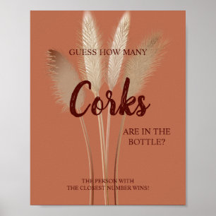 Affiche How Many Corks Pampas Bridal Shower Game Sign