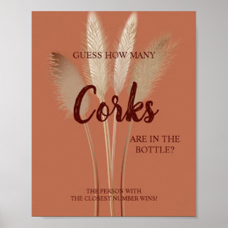 Affiche How Many Corks Pampas Bridal Shower Game Sign