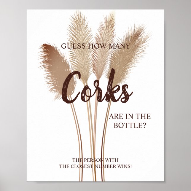 Affiche How Many Corks Pampas Bridal Shower Game Sign (Devant)
