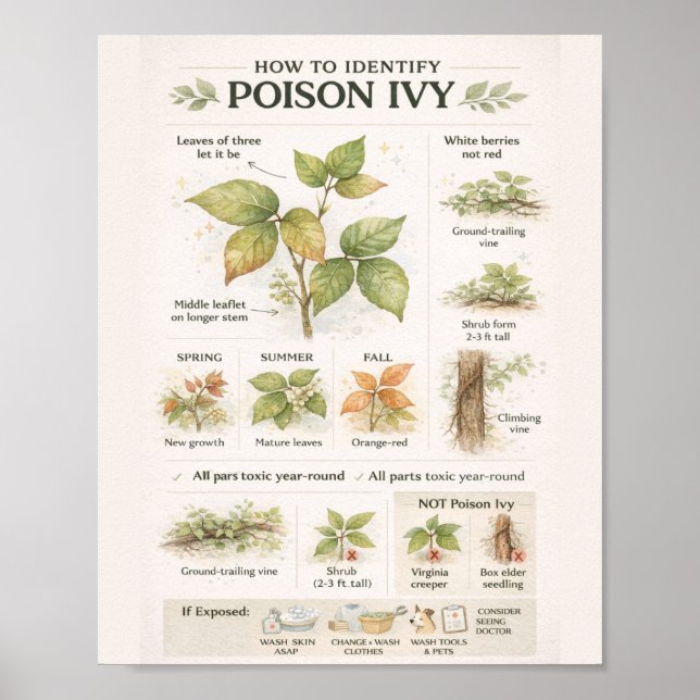 Affiche How to Identify Poison Ivy – Educational Botanical (Devant)
