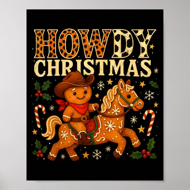 Affiche Howdy Christmas Cowboy Gingerbread Design  (Devant)