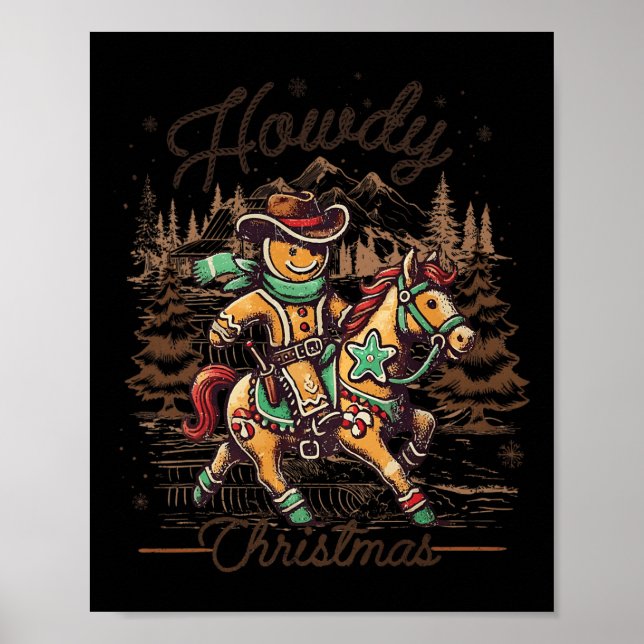 Affiche Howdy Christmas Gingerbread Homme Cowboy Ride Hors (Devant)