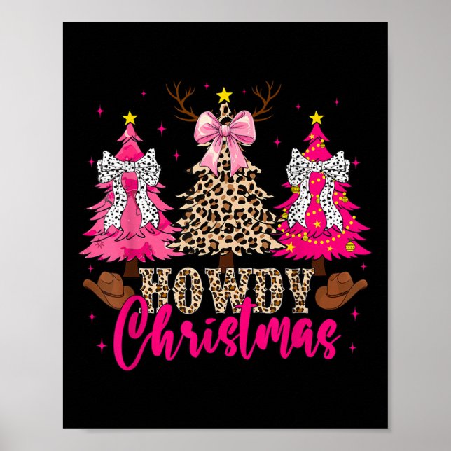 Affiche Howdy Christmas Trees Cowgirl Western Coquette Bow (Devant)