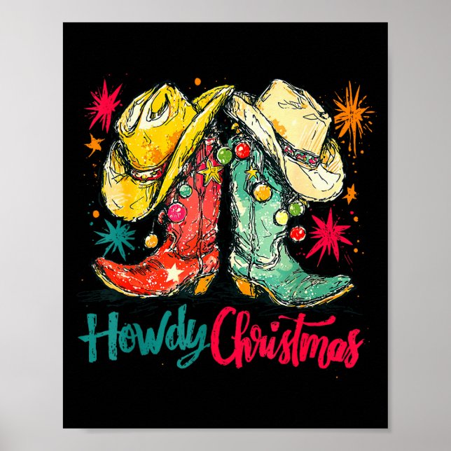 Affiche Howdy Christmas Xmas Cowboy Boots Western Pajamas  (Devant)