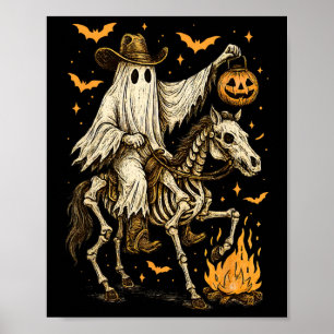 Affiche Howdy Cowboy Ghost Citrouille Riding Skeleton Hors
