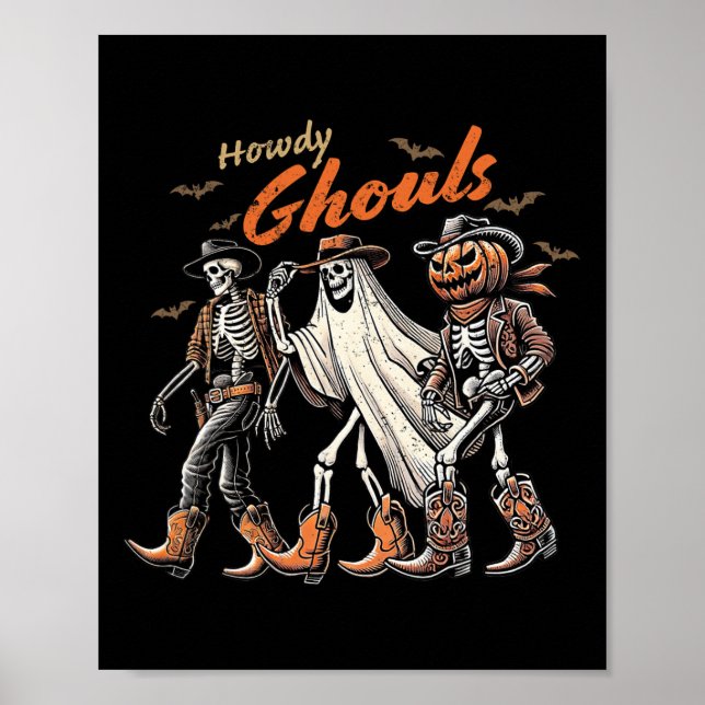 Affiche Howdy Ghouls Skeleton Cowboy Western Rodeo Hallowe (Devant)
