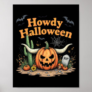 Affiche Howdy Halloween Citrouille Skull Desert Western Sc