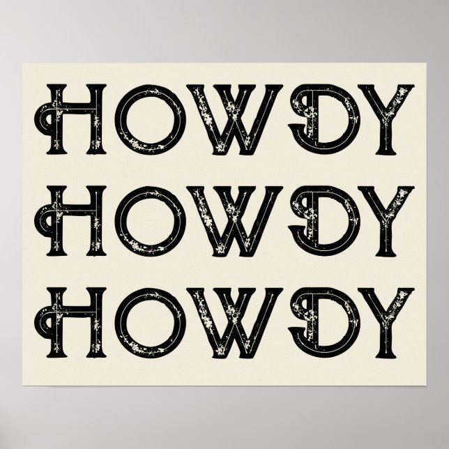 Affiche Howdy Typographie Western Wall Ranch Cabine Accuei (Devant)