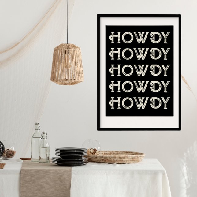 Affiche Howdy Typographie Western Wall Ranch Cabine Accuei (howdy typography poster perfect new cabin gift idea for a new ranch owner)