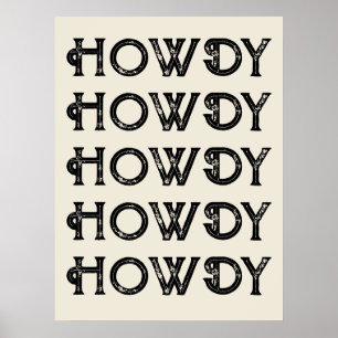 Affiche Howdy Typographie Western Wall Ranch Cabine Accuei