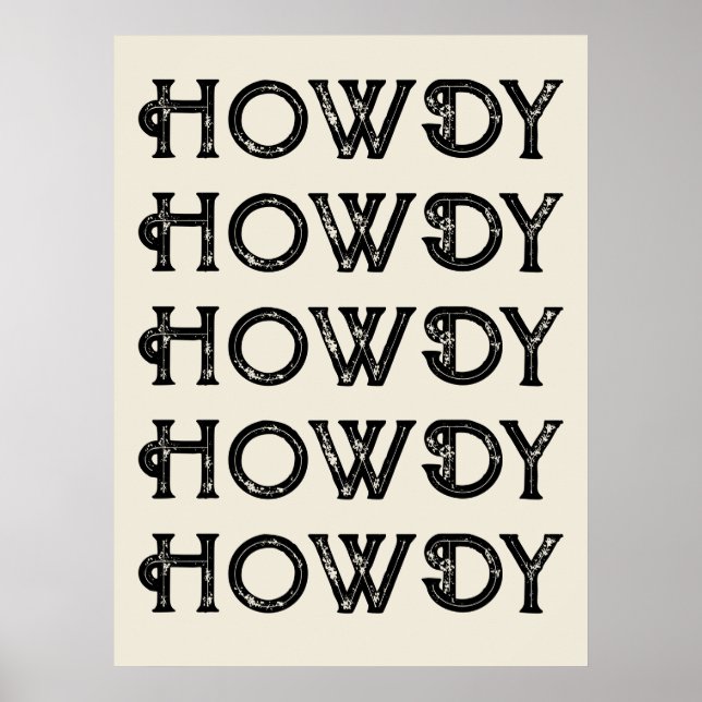 Affiche Howdy Typographie Western Wall Ranch Cabine Accuei (Devant)