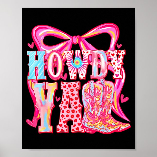 Affiche Howdy Yall Cowboy Boots Coquette Bow Western Valen (Devant)