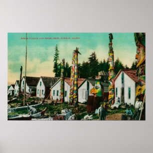 Affiche Howkan, village de l'Alaska et totems indiens