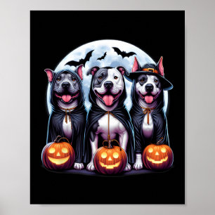 Affiche Howl-o-ween Halloween Pitbull Chien Citrouille Gho