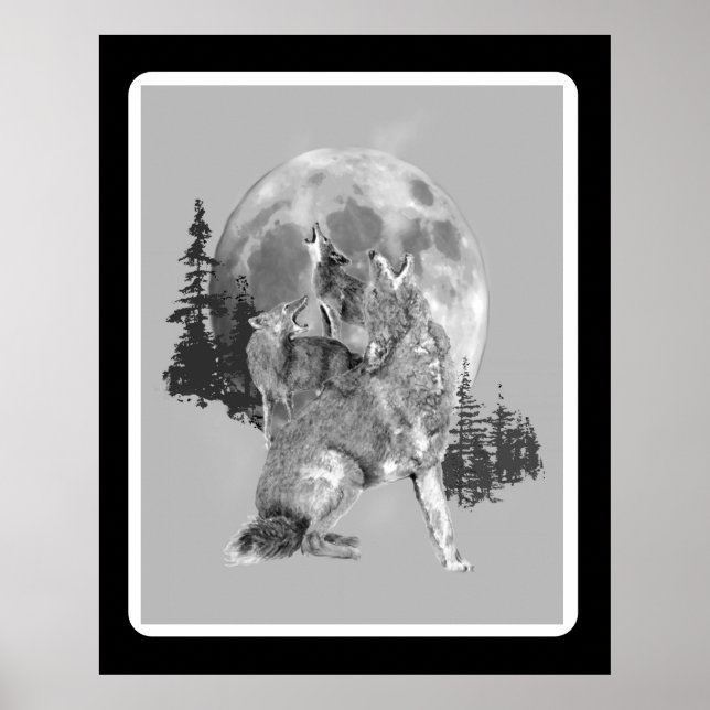 Affiche Howling Coyotes Animal Watercolor Wildlife Art (Devant)