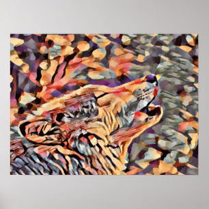 Affiche Howling Gray Wolf Abstract Animal Art
