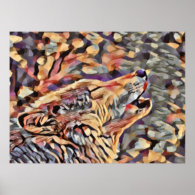 Affiche Howling Gray Wolf Abstract Animal Art (Devant)
