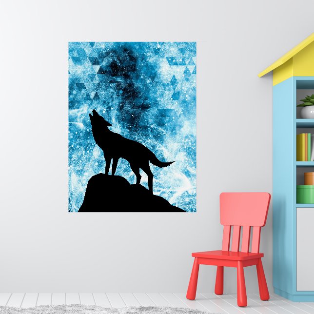 Affiche Howling Winter Wolf snowy blue smoke Abstract (Pépinière 1)