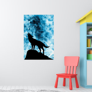 Affiche Howling Wolf Hiver neige bleue fumée Abstraite