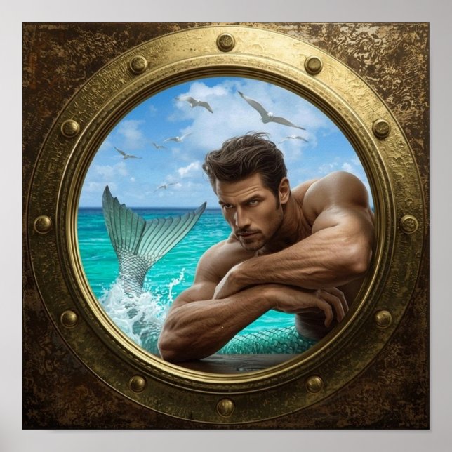 Affiche hublot avec un beau merman (Devant)