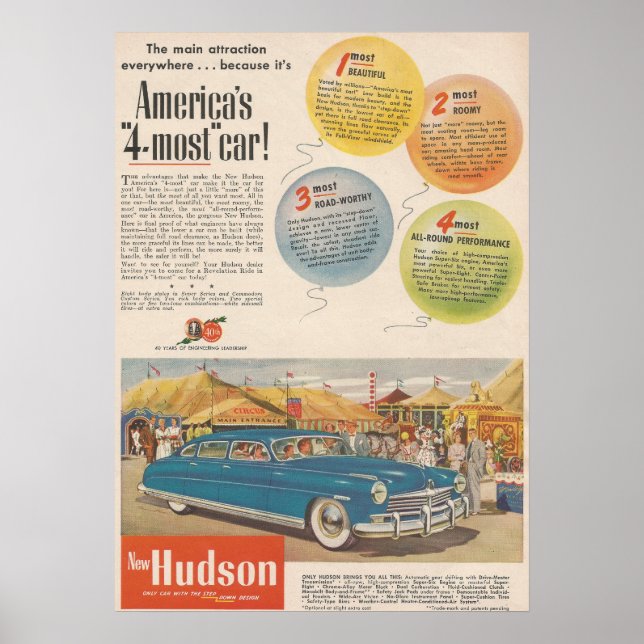 Affiche Hudson Automobile Ad Circus Fair 1940 (Devant)